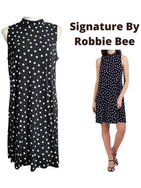 SIGNATURE BY ROBBIE BEE Sleeveless Polka Dot Bow-Back Trapeze Dress - Women's M